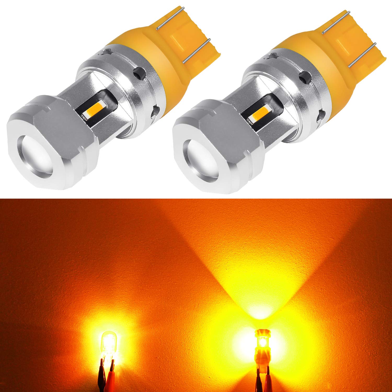 Phinlion 7443 7444 LED Turn Signal Light Bulb - Super Bright Amber Yellow 7440 7442 7443A 7444NA Replacement Bulbs for Car Turn Signal Blinker & Parking Lights - Perfect for Daytime Visibility & Nighttime Safety