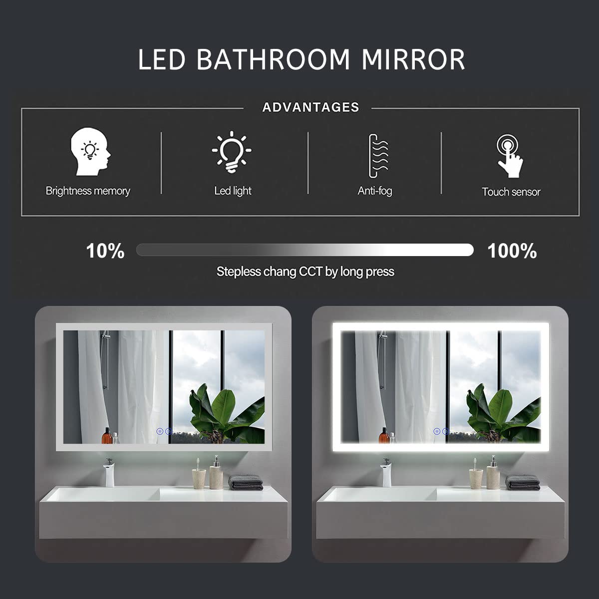 DECORAPORT 60 x 36 Inch LED Bathroom Mirror with Lights - Dimmable Smart Bluetooth Vanity Mirror with Anti-Fog Technology - Perfect for Makeup, Shaving & Home Decor