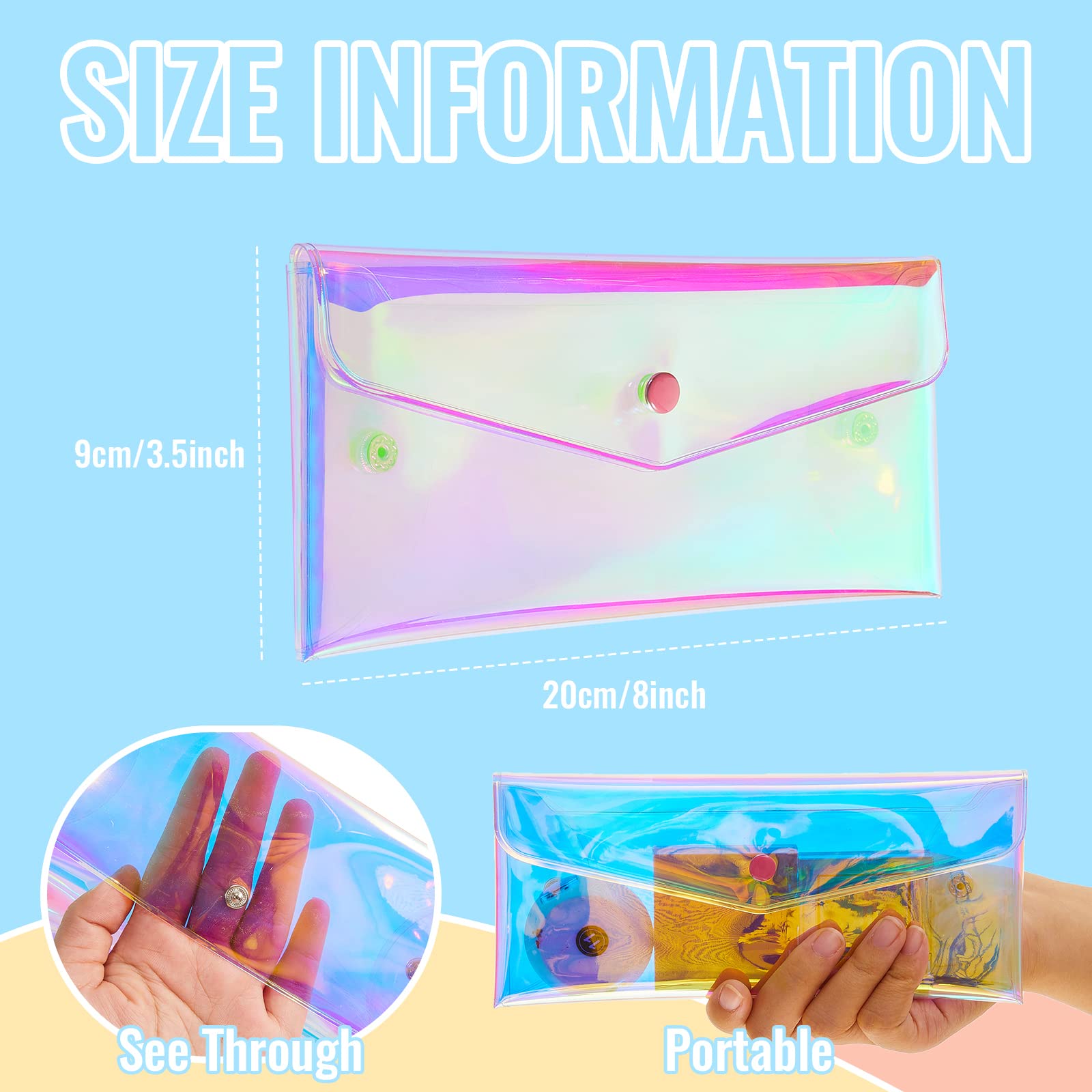 3 Pack Holographic Makeup Bag Set - Clear Transparent Iridescent Cosmetic Pouch for Women, Medium Size Pencil Case & Travel Organizer - Perfect for School, Office, Gym & Daily Essentials Storage