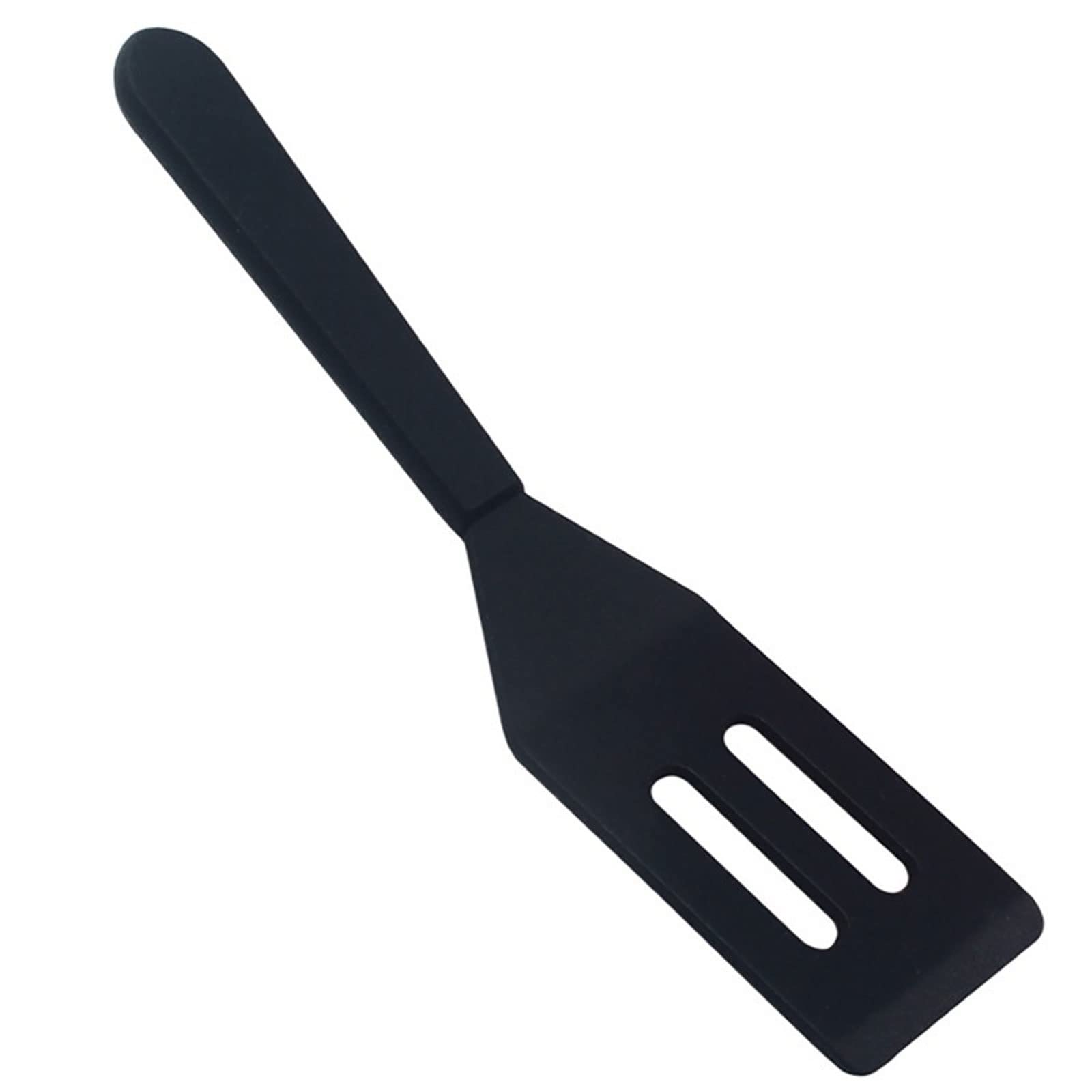 KKJJ 1Pcs Black Silicone Slotted Spatula - Heat Resistant Non-Stick Kitchen Utensil for Flipping Pancakes, Eggs & Burgers - Perfect for Home Cooking & Grilling