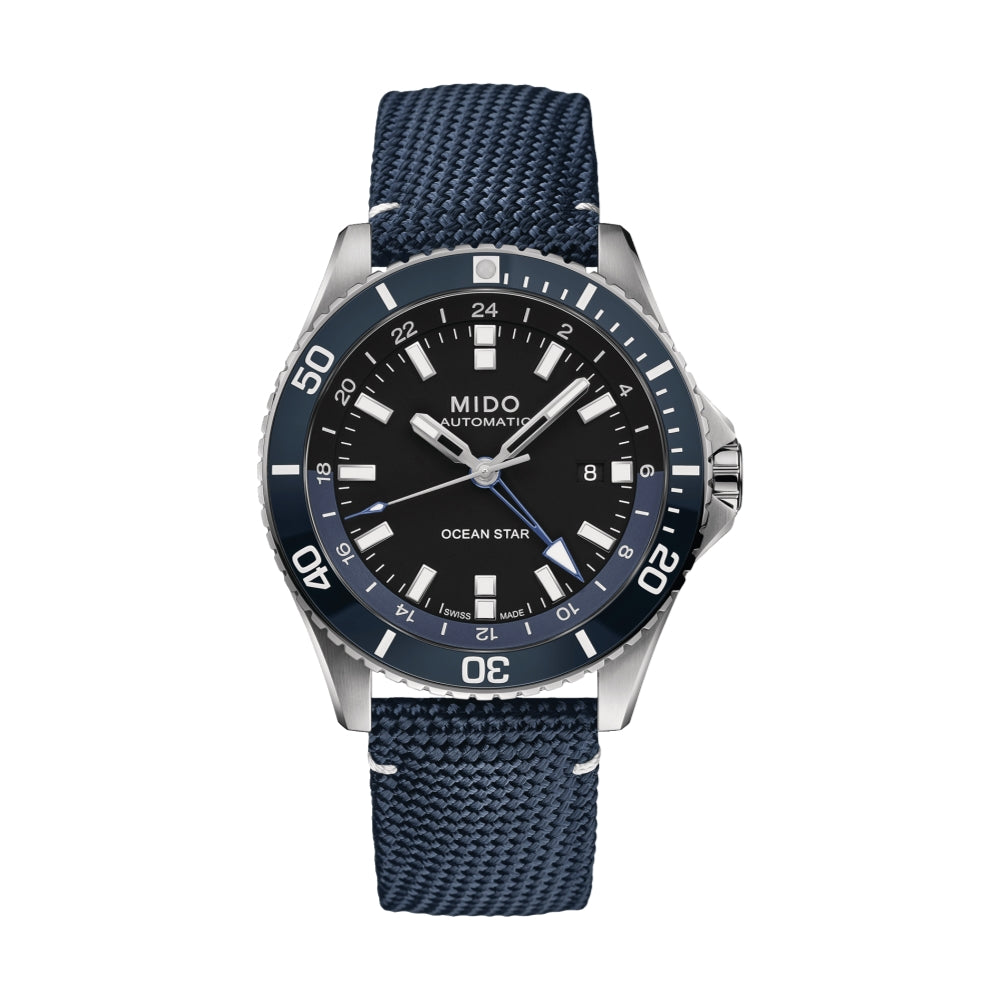 Ocean Star GMT Blue Fabric Strap Watch - Men's Automatic GMT Diver Watch with Date Function, Water Resistant for Travel, Diving & Outdoor Adventures