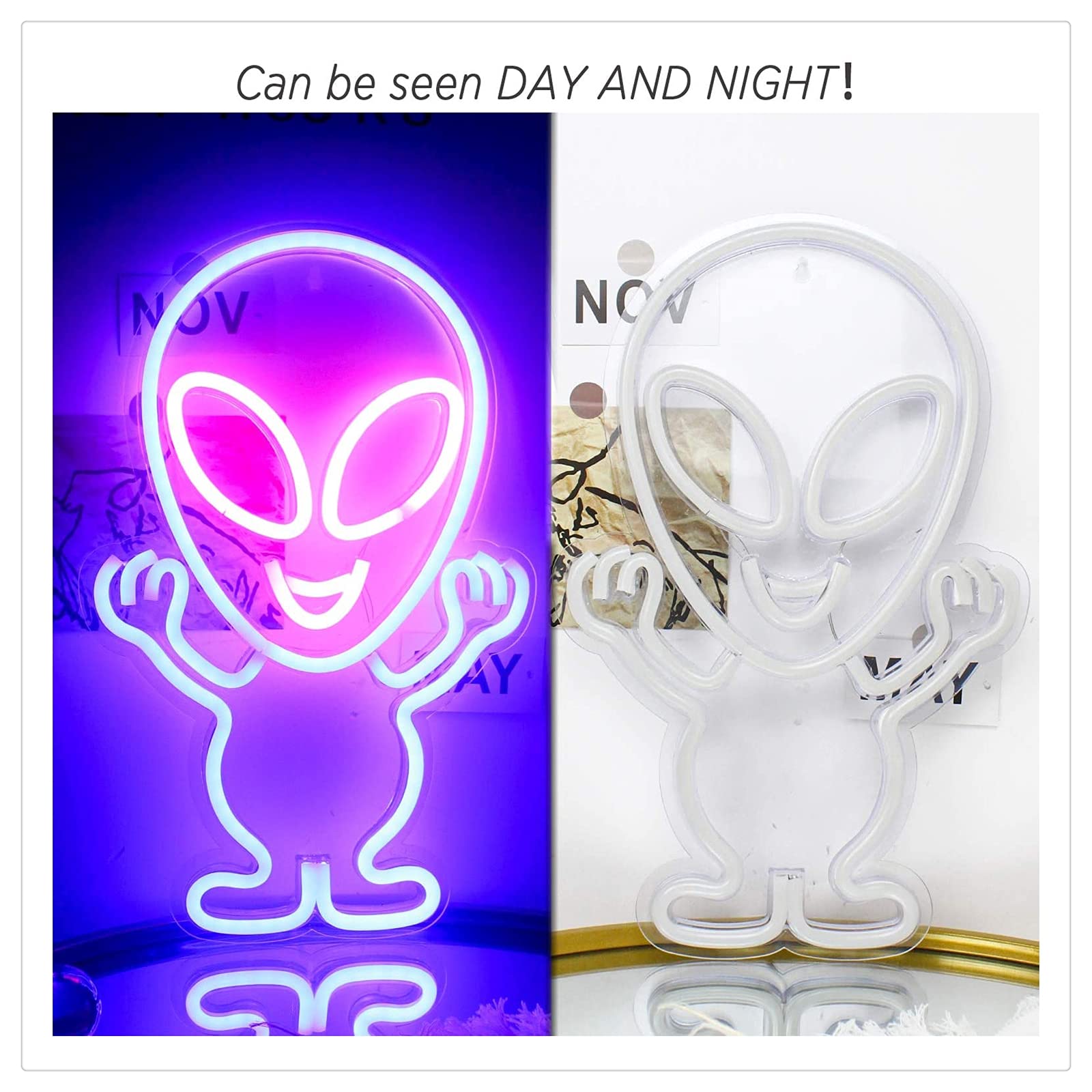 Alien Neon Sign Lights - USB Powered LED Neon Wall Decor for Kids Room, Bar, Festival & Birthday Party | Durable Custom Neon Signs for Home, Office & Event Lighting
