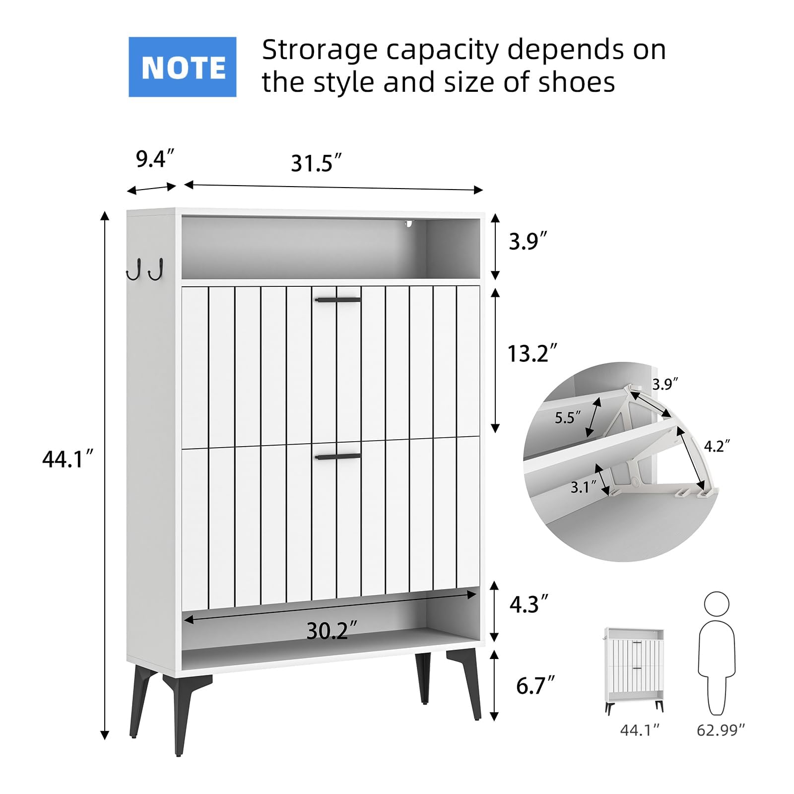 2-Tier Flip-Drawer Shoe Cabinet with 4 Open Shelves - Freestanding Narrow Shoe Organizer Rack for Entryway & Hallway - Perfect for Small Spaces, Apartment Living & Closet Storage