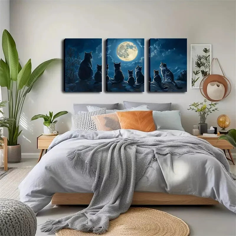 3-Piece Framed Cat Wall Art Set - Star Gazing Cats Canvas Prints 40x60cm - High Quality Australian Made Home Decor - Perfect for Living Room, Bedroom & Office Decorations