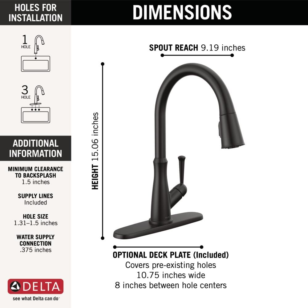 Delta Faucet Westville Matte Black Kitchen Faucet with Pull Down Sprayer - Magnetic Docking Spray Head, Single Handle Commercial-Grade Sink Faucet (Model 9110-BL-DST) - Perfect for Modern Kitchens, Restaurants & Food Prep Areas