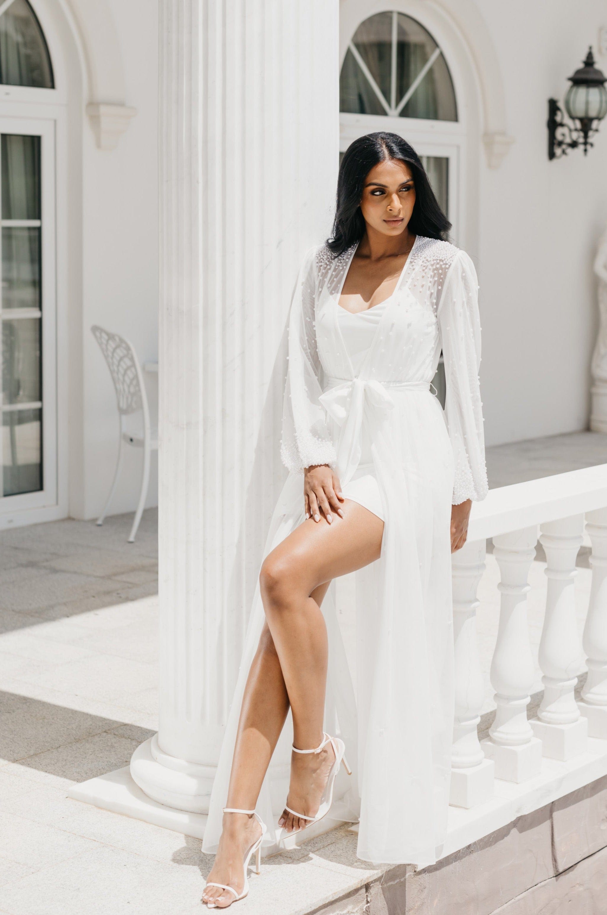 Millie Hand-Beaded Pearl Mesh Maxi Dress with Slip - Elegant Evening Gown for Weddings, Parties & Special Occasions