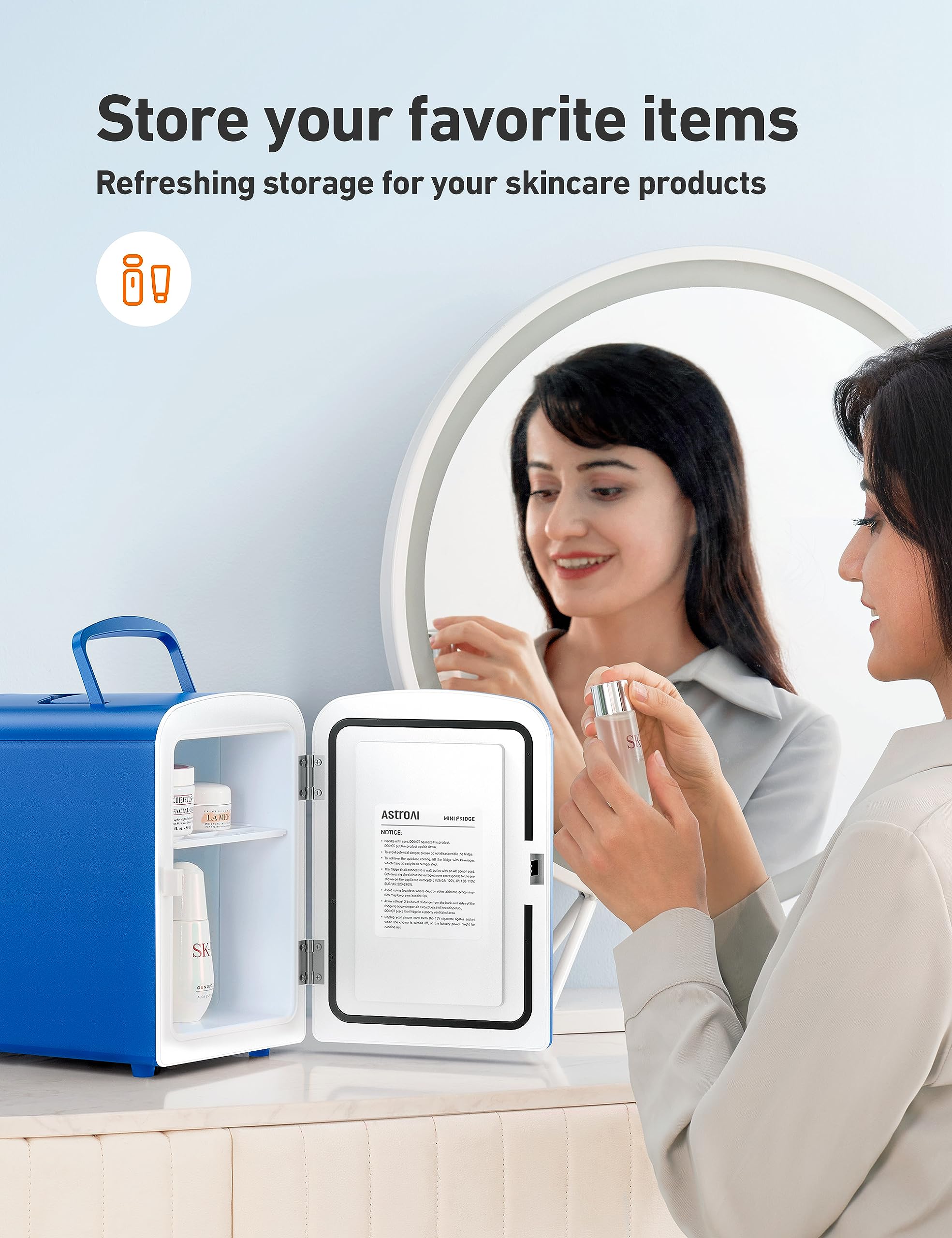 AstroAI Mini Fridge 4L/6 Can - Portable Thermoelectric Cooler & Warmer for Skincare, Beverage, Food - AC/DC Power for Home, Office, Car - ETL Certified (Blue) | Perfect for Dorm Rooms, Road Trips & Small Spaces