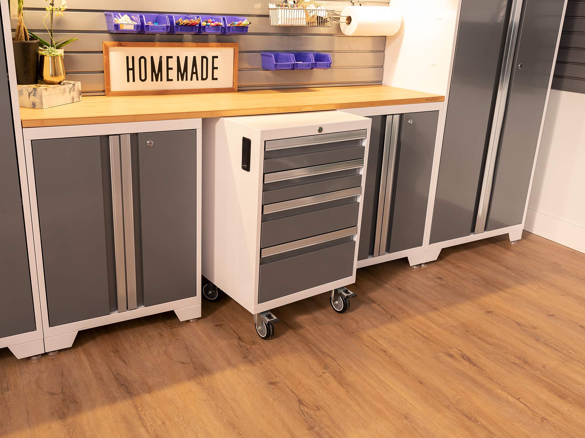 NewAge Products Bold Series White 7-Piece Garage Cabinet Set (54895) - Heavy-Duty Storage for Tools, Equipment & Workshop Organization