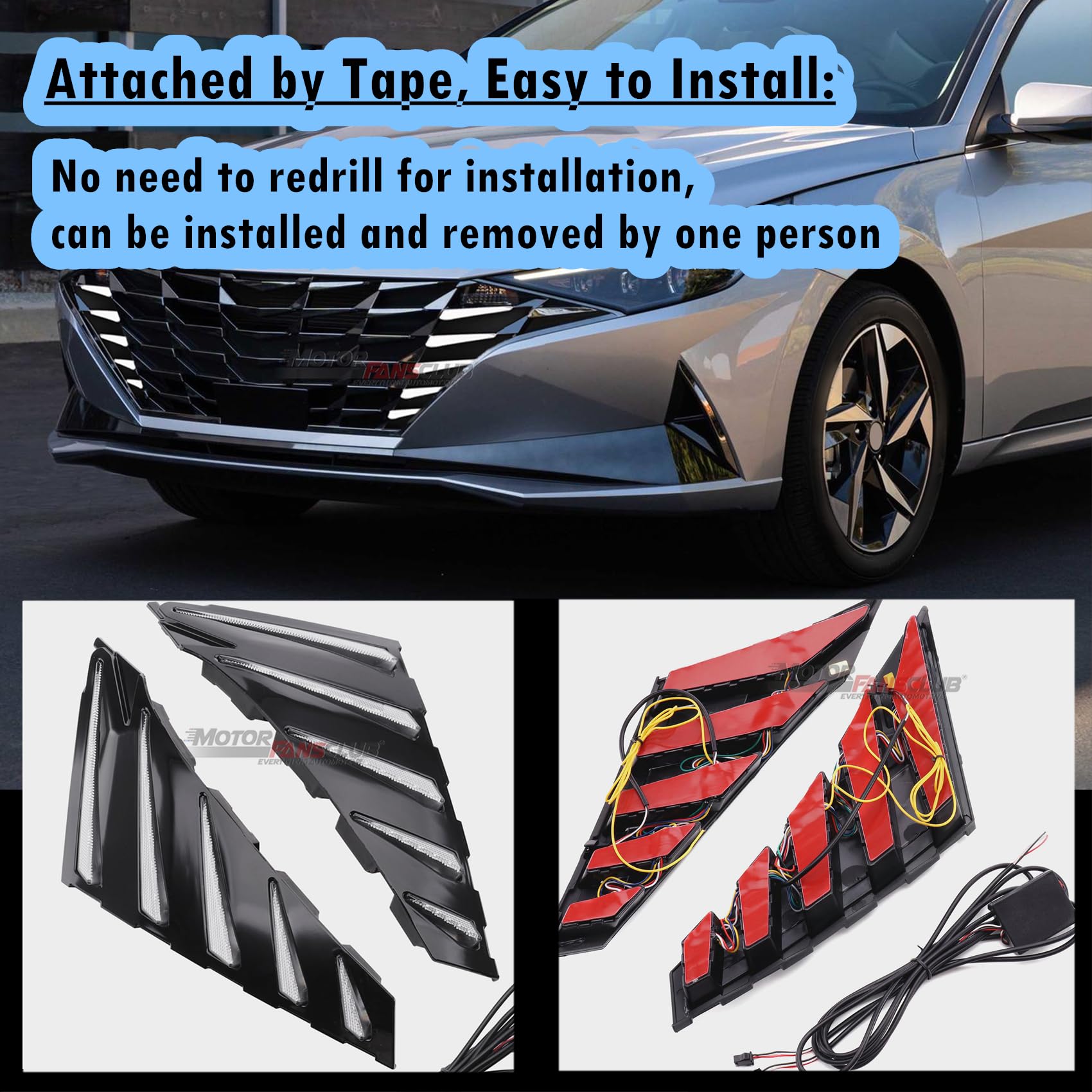 MotorFansClub 3 Colors LED Daytime Running Lights for Hyundai Elantra 2021-2023 - DRL & Turn Signal Compatible with 1.5L Engine - Enhance Visibility & Style for Day & Night Driving