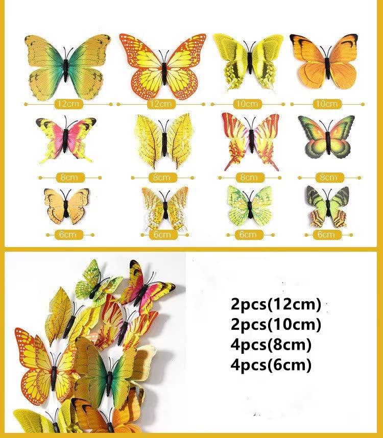 12 Pcs 3D Butterfly Wall Stickers - Self-Adhesive Butterfly Mural Decor for Baby Shower, Birthday Party, Wedding, Nursery & Bedroom - Cake Decoration & Wall Art for Kids Room (Perfect for DIY Home Decor & Event Styling)
