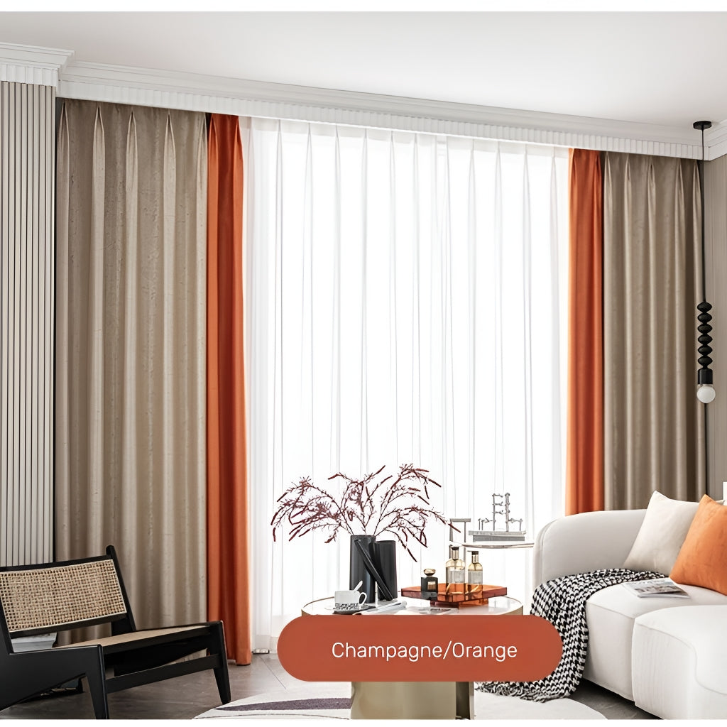 Custom Daphne Color Blocking Thermal Blackout Curtains for Bedroom & Living Room - Energy Efficient & Noise Reducing Window Treatments