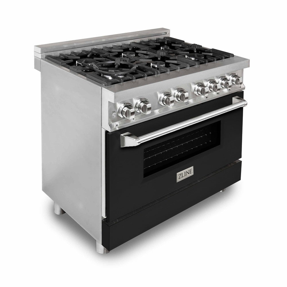 ZLINE 36 Inch 4.6 Cu Ft Dual Fuel Range with 6 Burner Gas Cooktop & Electric Convection Oven - Stainless Steel with Black Matte Door (RA BLM 36) - Perfect for Modern Kitchens, Home Chefs & Entertaining