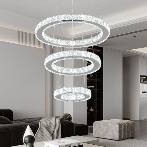 Medium 3 Ring Silver Crystal Chandelier