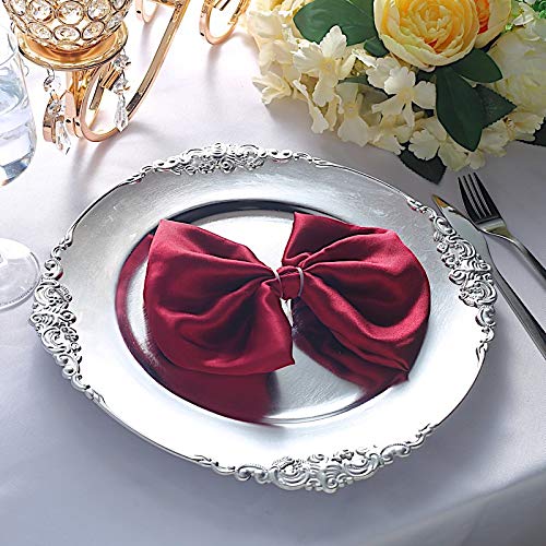 24-Pack 13-Inch Silver Round Charger Plates with Elegant Embossed Rim - Premium BalsaCircle Disposable Dinner Plates for Wedding, Reception, Party & Holiday Decorations - Perfect for Formal Dining, Buffet Settings & Special Events