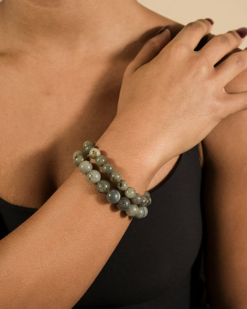 Natural Labradorite Beaded Stretch Bracelet for Women - Healing Crystal Jewelry for Energy Balance & Stress Relief | Perfect for Yoga, Meditation & Everyday Wear