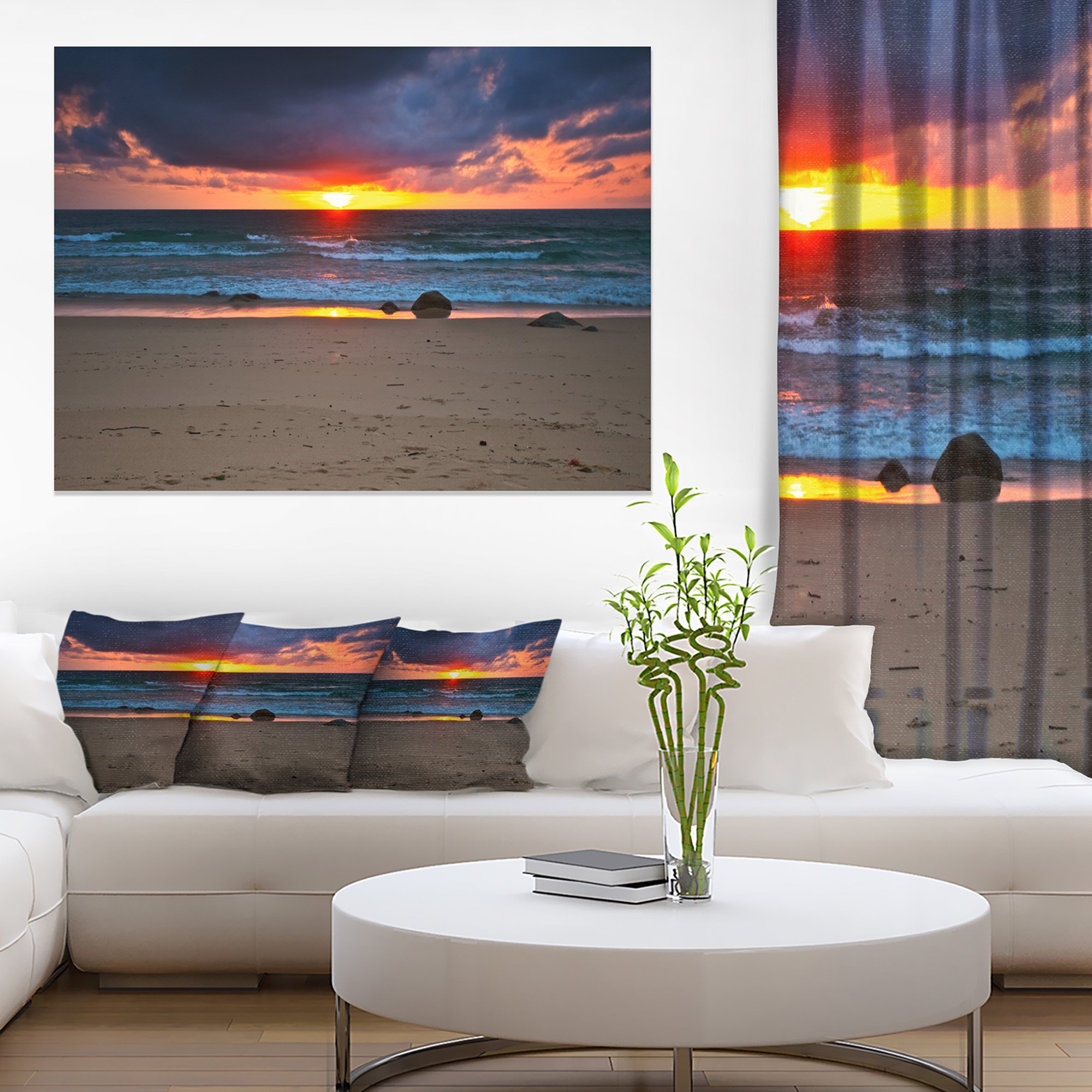 Vibrant Beach Sunset Canvas Print - Large Seascape Wall Art for Living Room, Bedroom & Office Decor