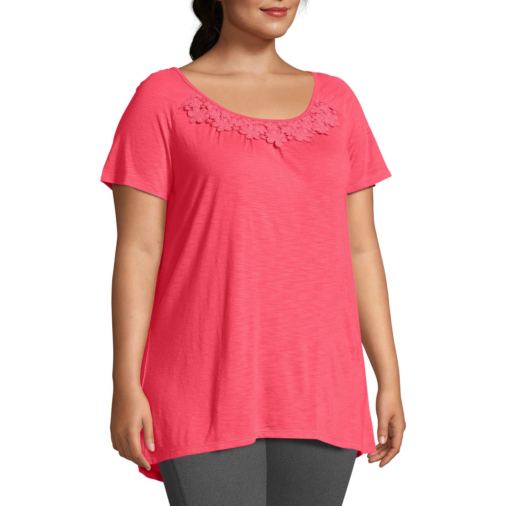 Just My Size Women's Slub Jersey Tunic Top with Crochet Trim - Comfortable Casual Wear for Plus Size Women | Perfect for Everyday Outfits & Layering