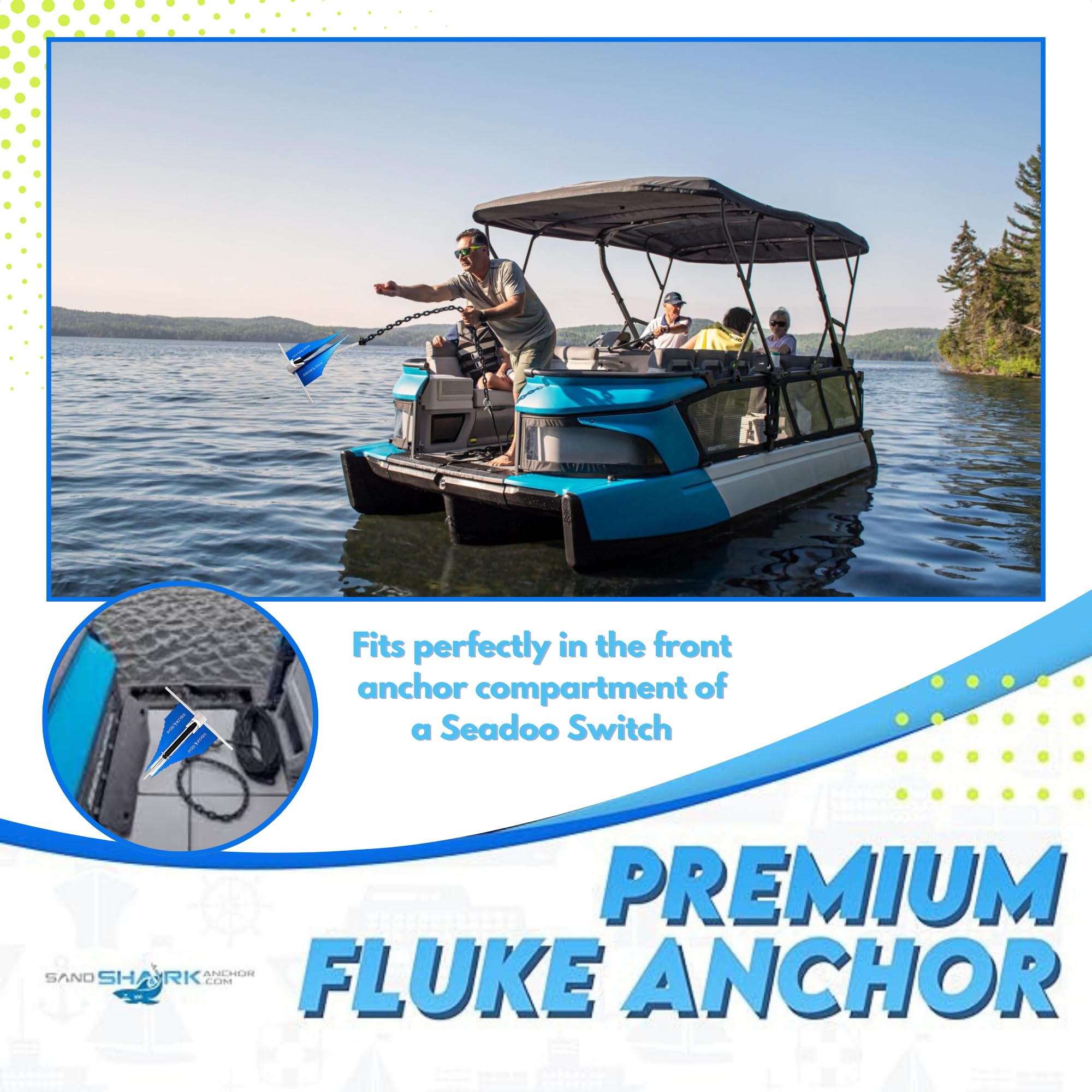 Premium Fluke Anchor with Retractable Shaft - Lightweight Aluminum Boat Anchor for Pontoon, Jet Ski & Small Boats Under 30ft | Easy Storage Sand Anchor Kit for Lakes, Rivers & Coastal Waters