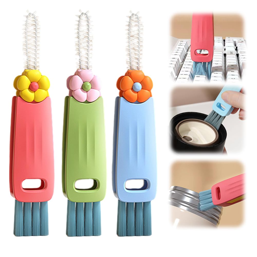 3 in 1 Cup Lid Cleaning Brush - Multifunctional Bottle Gap & Tight Space Cleaner | Portable Cup Lid Scrubber with Brush (2024 New) | Perfect for Travel, Baby Bottles, Water Bottles & Hard-to-Reach Areas