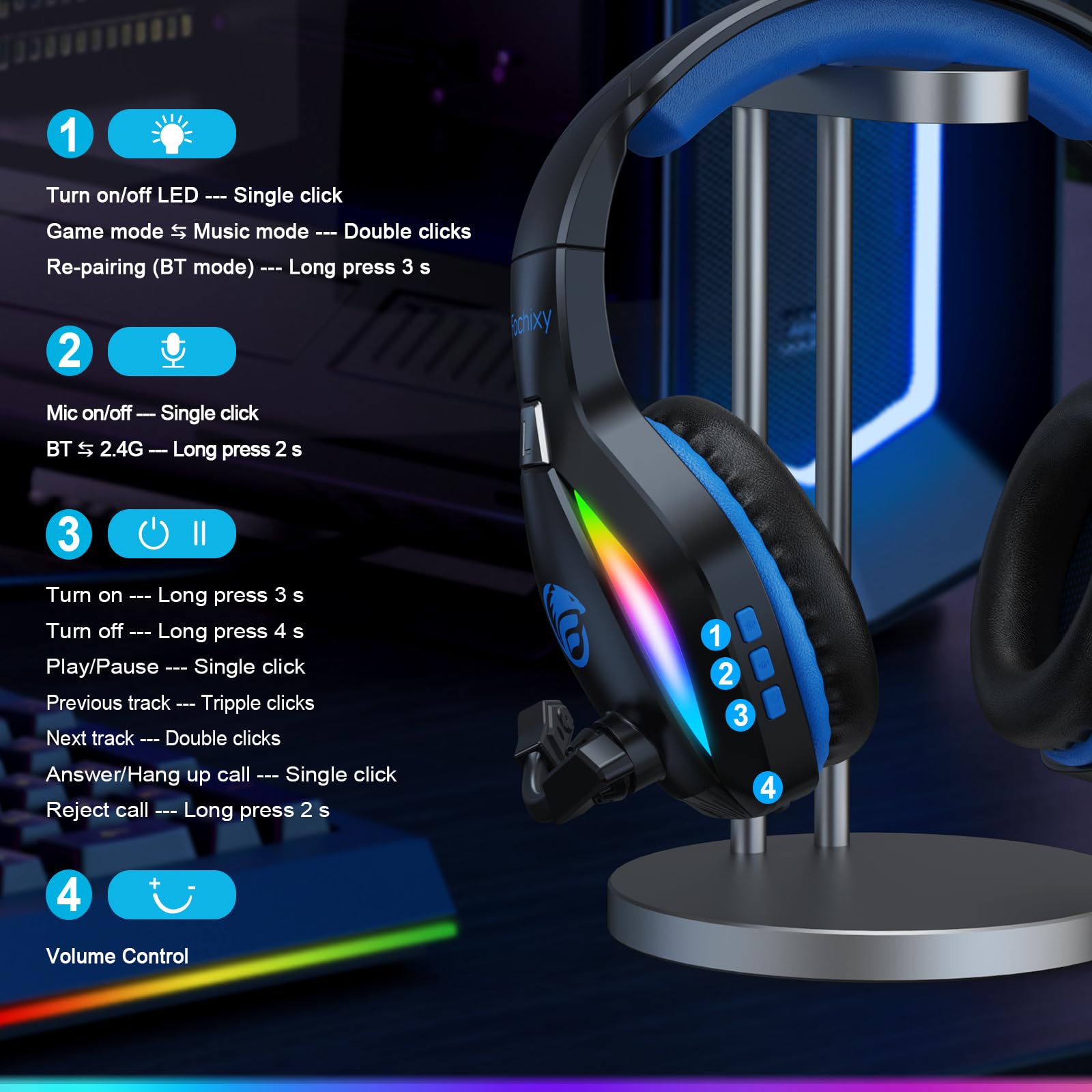 FC100 Wireless Gaming Headset with Microphone - Bluetooth Headphones for PS5, PS4, PC, Mac, Switch & Smartphones - 50Hrs Battery Life - Perfect for Gaming, Streaming & Online Meetings
