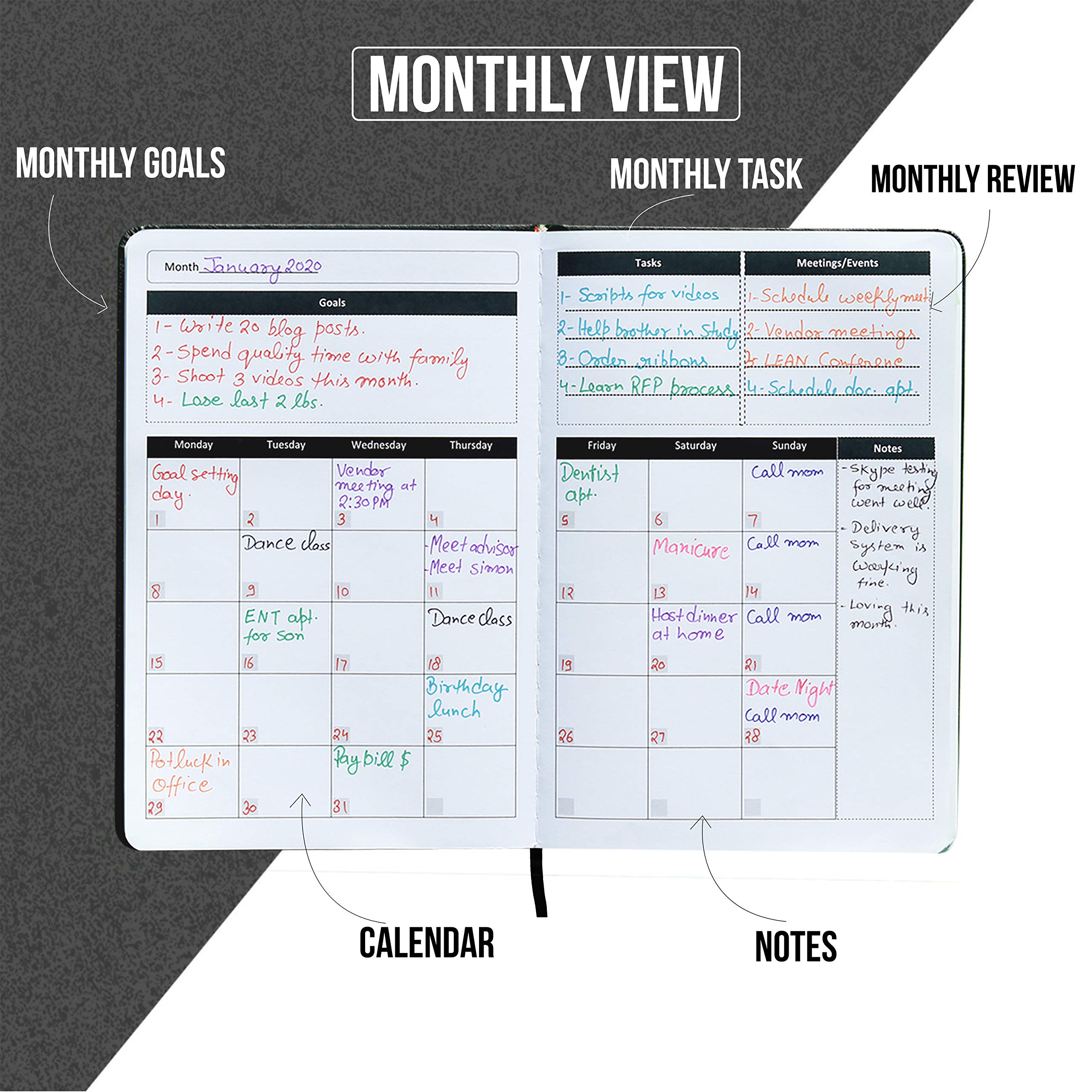Penguin Planner Undated Daily Planner for Productivity & Time Management - Gratitude Journal & Self-Care Notebook (Red) | Perfect for Work, School, and Personal Goal Tracking