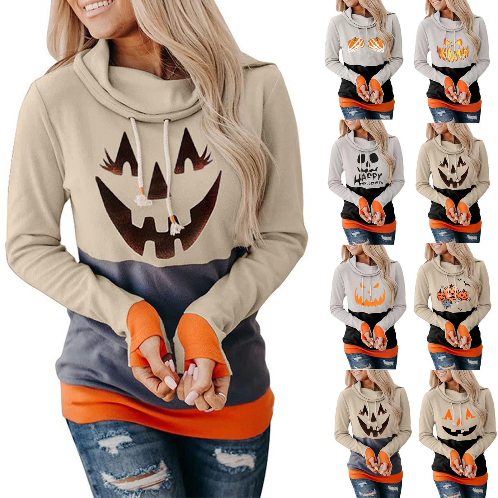 Funny Skeleton Pumpkin Printed Women's Halloween Hoodie Sweatshirt - Long Sleeve Casual Pullover for Costume Parties, Trick or Treat, and Fall Fashion