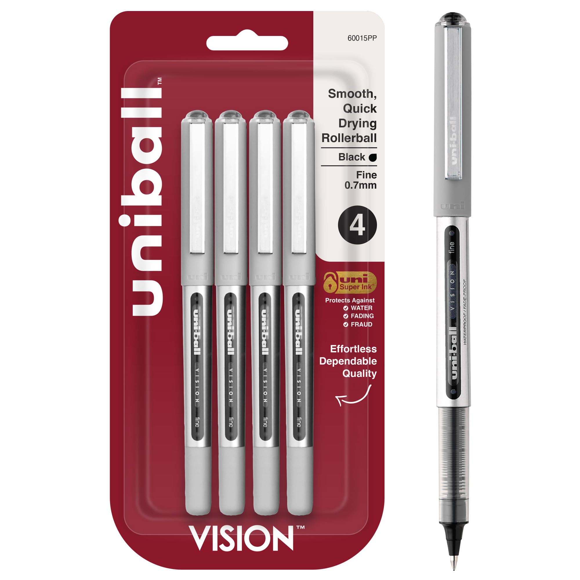Uni-Ball Vision Elite Rollerball Pens 4-Pack - 0.7mm Fine Point Black Ink Pens for Smooth Writing - Premium Japanese Gel Pens for Journaling, Note Taking & Office Use - Ideal School Supplies for Teachers & Students