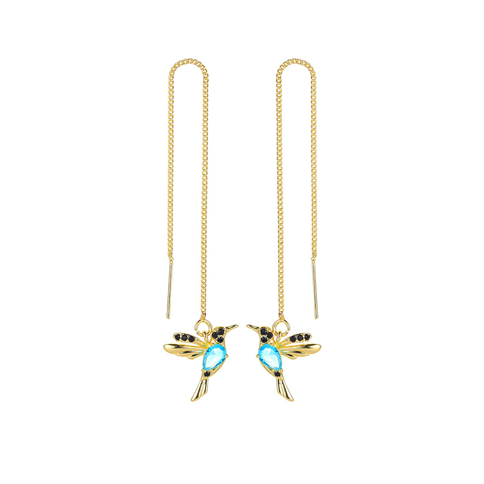 Gold Hummingbird Threader Earrings with Long Chain Tassel - Elegant Dangle Drop Jewelry for Women | Perfect Gift for Birthday, Anniversary & Special Occasions