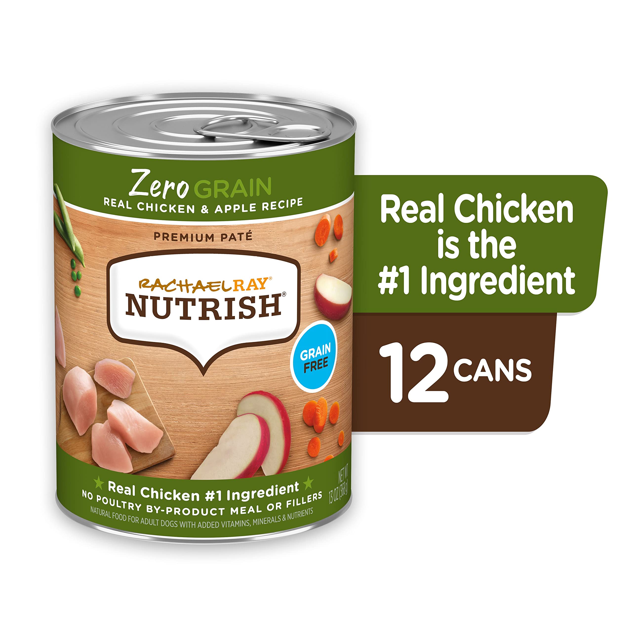 Rachael Ray Nutrish Zero Grain Wet Dog Food - Chicken Recipe, 13oz Can (Pack of 12) | Grain-Free, Natural Ingredients for Healthy Digestion | Perfect for Adult Dogs & Puppies at Mealtime or as a Tasty Topper