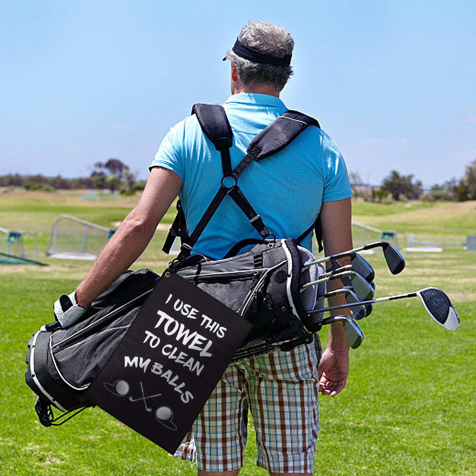 ASIJUNTYECHO Microfiber Golf Towel - Funny Printed Golf Accessory for Men with Clip - Perfect Golf Gift for Husband, Boyfriend or Dad - Ideal for Golf Bags & On-Course Use - Great for Golf Lovers (Black #1)