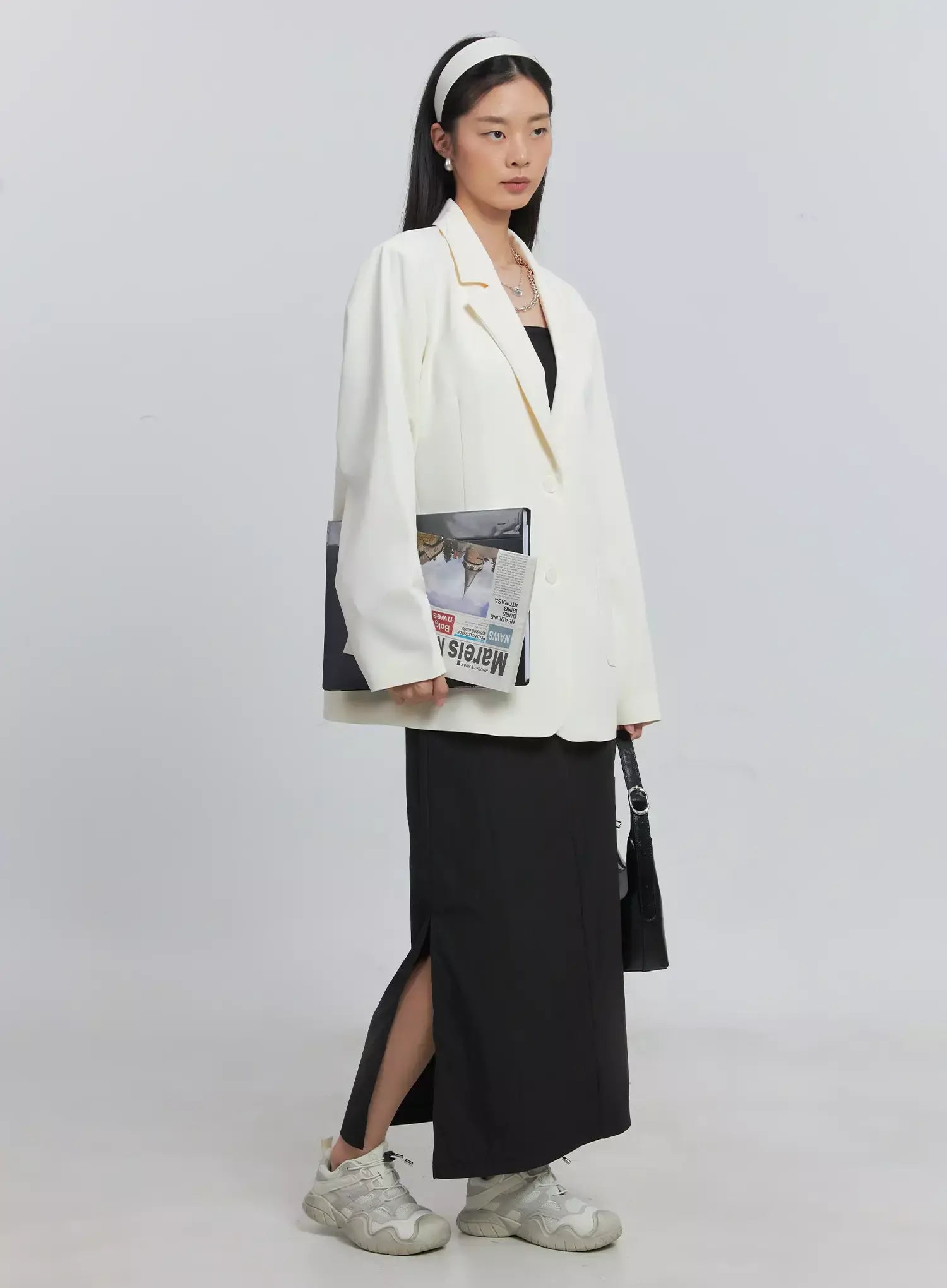Classic Oversized Blazer for Women - Light Beige Tweed Coat | Formal Office Wear & Business Casual Outfits | IU512