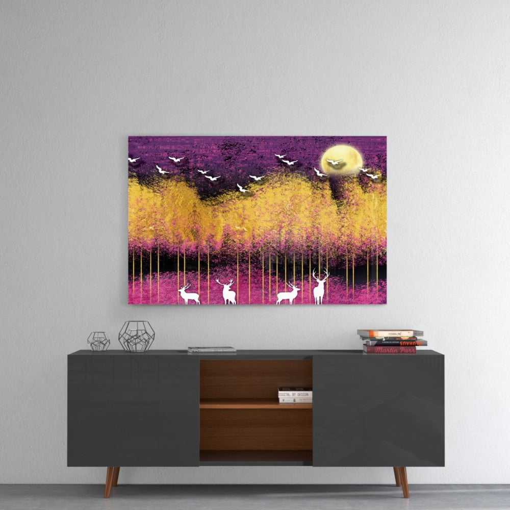 Deer and Forest Wall Art - Handmade Canvas Painting for Home & Office Decor - Perfect for Living Room, Bedroom, or Cabin Retreat