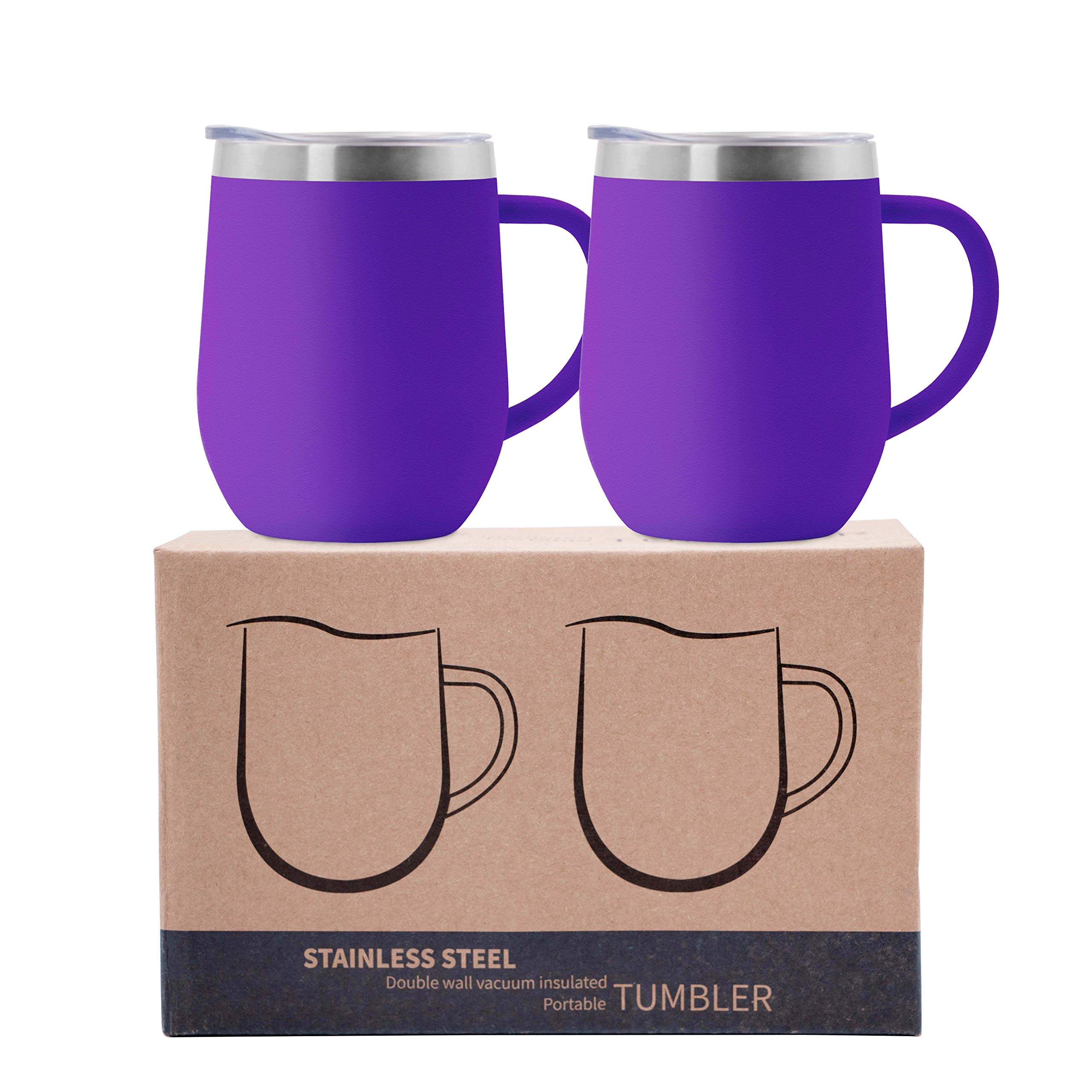 Ezprogear 12 oz Stainless Steel Coffee Tumbler with Slider Lid - Matte Purple Grape, Insulated Travel Mug with Handle for Hot & Cold Drinks - Perfect for Office, Commuting, and Outdoor Activities