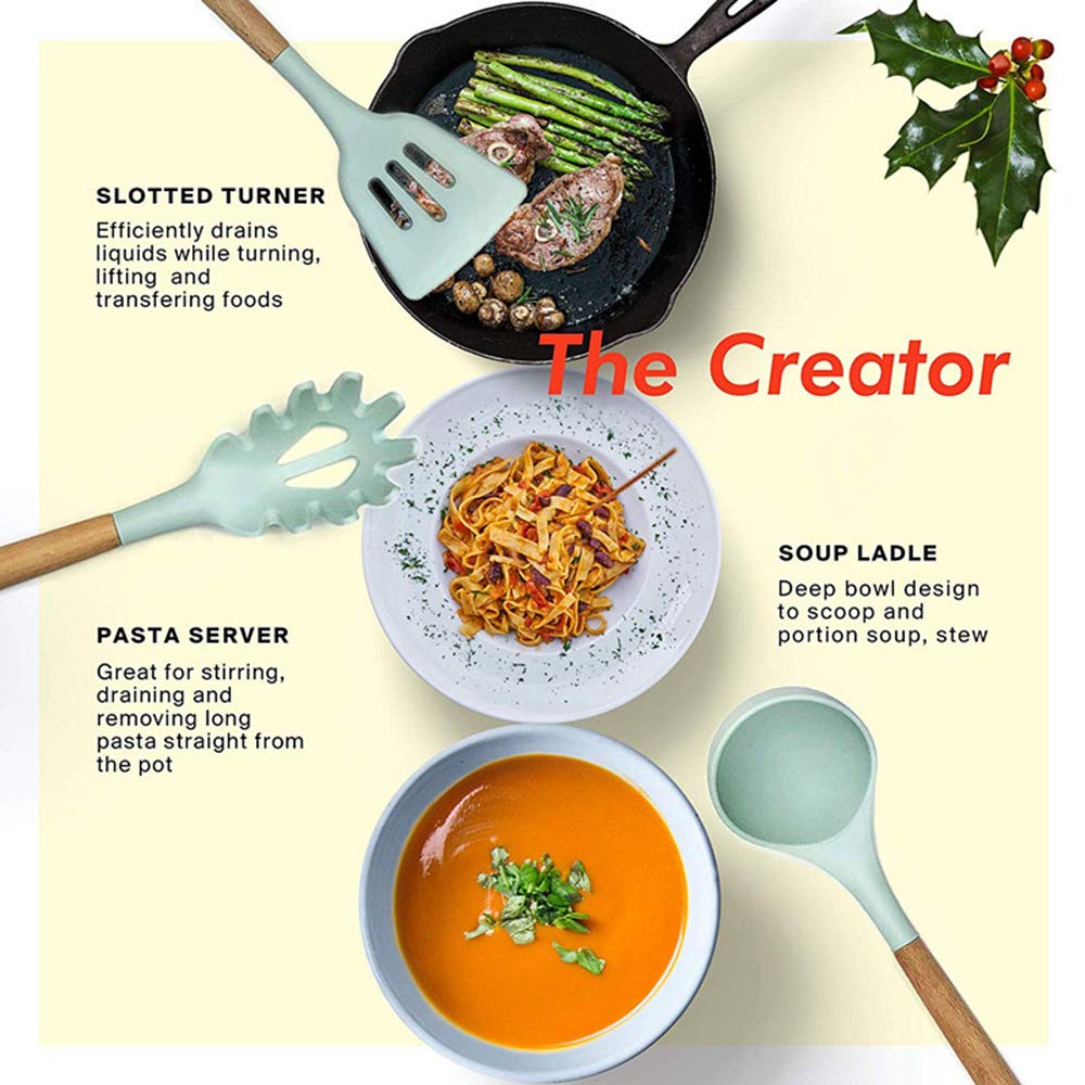 9-Piece Silicone Kitchen Utensil Set with Wooden Handles - Non-Stick, Heat-Resistant Cooking Tools for Baking, Frying & Everyday Meal Prep - Perfect for Home Chefs & Professional Kitchens