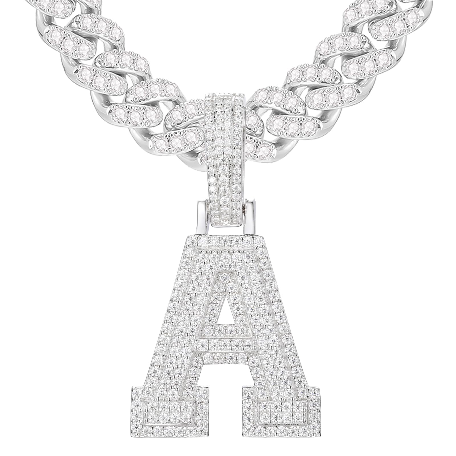 3D Iced Out Letter Pendant Necklace - 925 Sterling Silver Moissanite Nameplate for Men & Women | Personalized Name Jewelry Gift for Birthday, Anniversary & Special Occasions