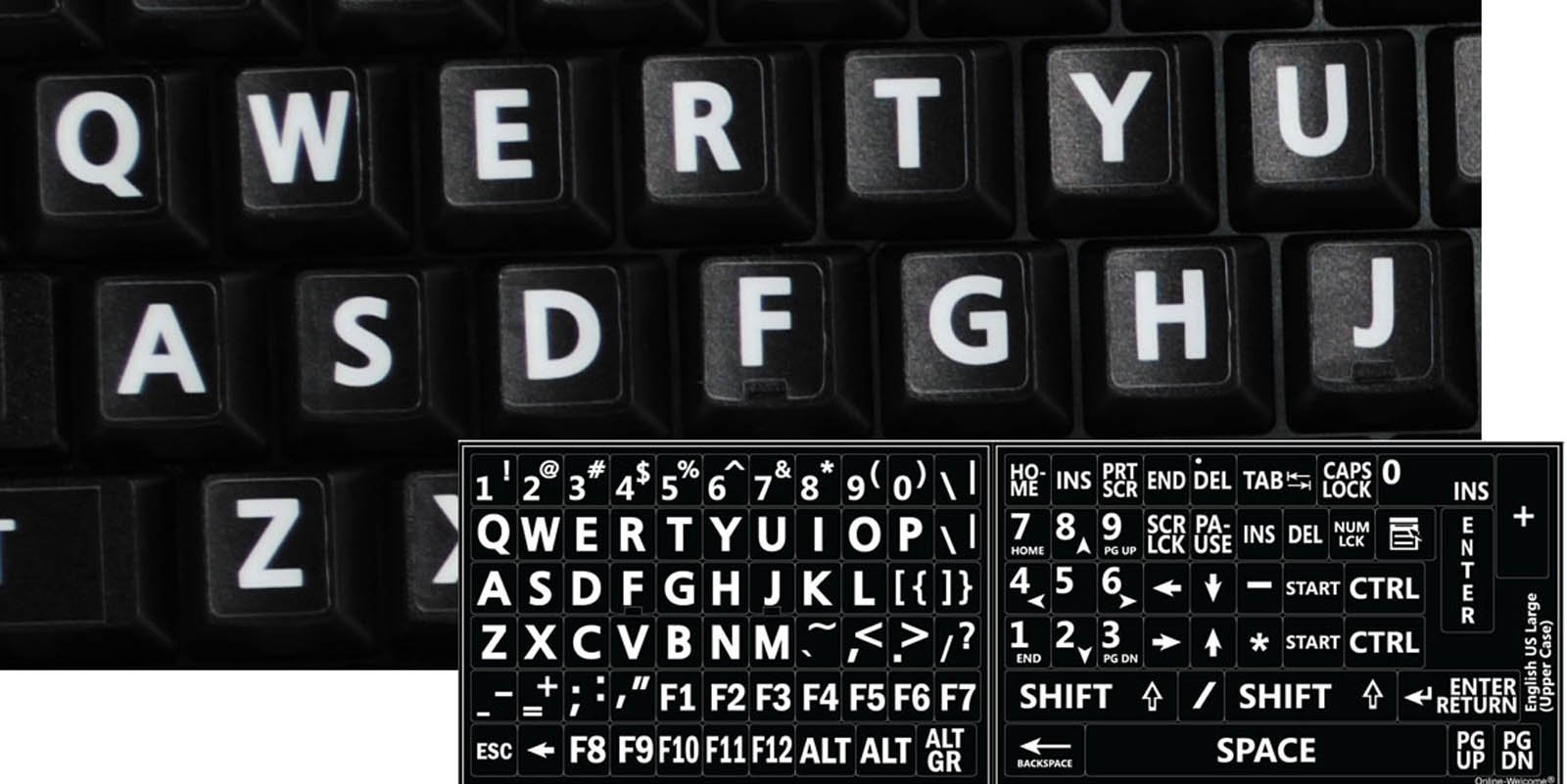 English US Large Lettering (Upper CASE) Keyboard Stickers - Non-Transparent Black Background for PC, Laptop & Computer Keyboards | Perfect for Typing, Coding & Office Work