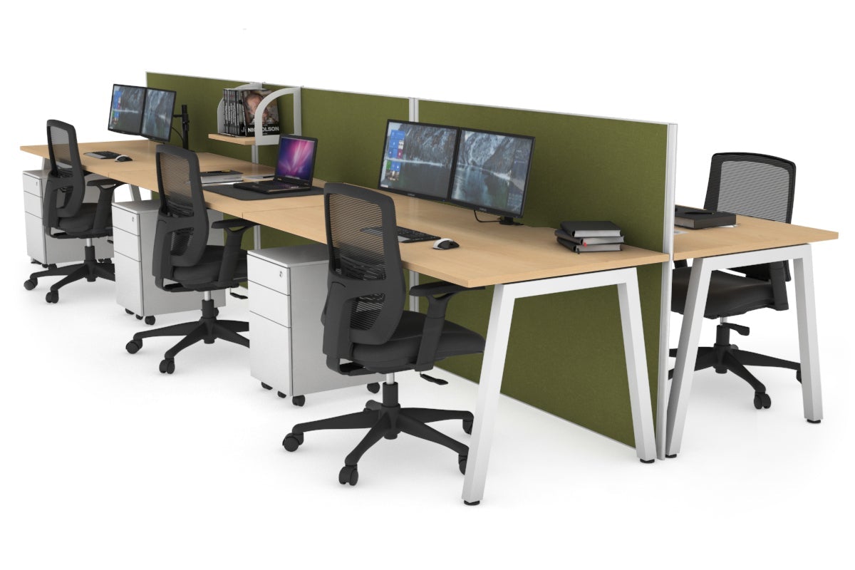 Horizon Quadro 6-Person Office Workstation Bench with A-Legs - 1400L x 800W Dimensions, Cable Management Scallop - Perfect for Collaborative Workspaces, Open Offices & Coworking Environments