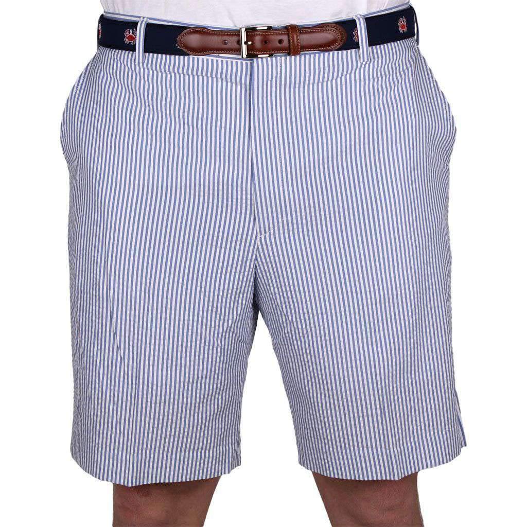 Country Club Prep Blue Seersucker Shorts for Men - Classic Casual Summer Shorts with Comfort Fit - Perfect for Golf, Beach, and Outdoor Activities
