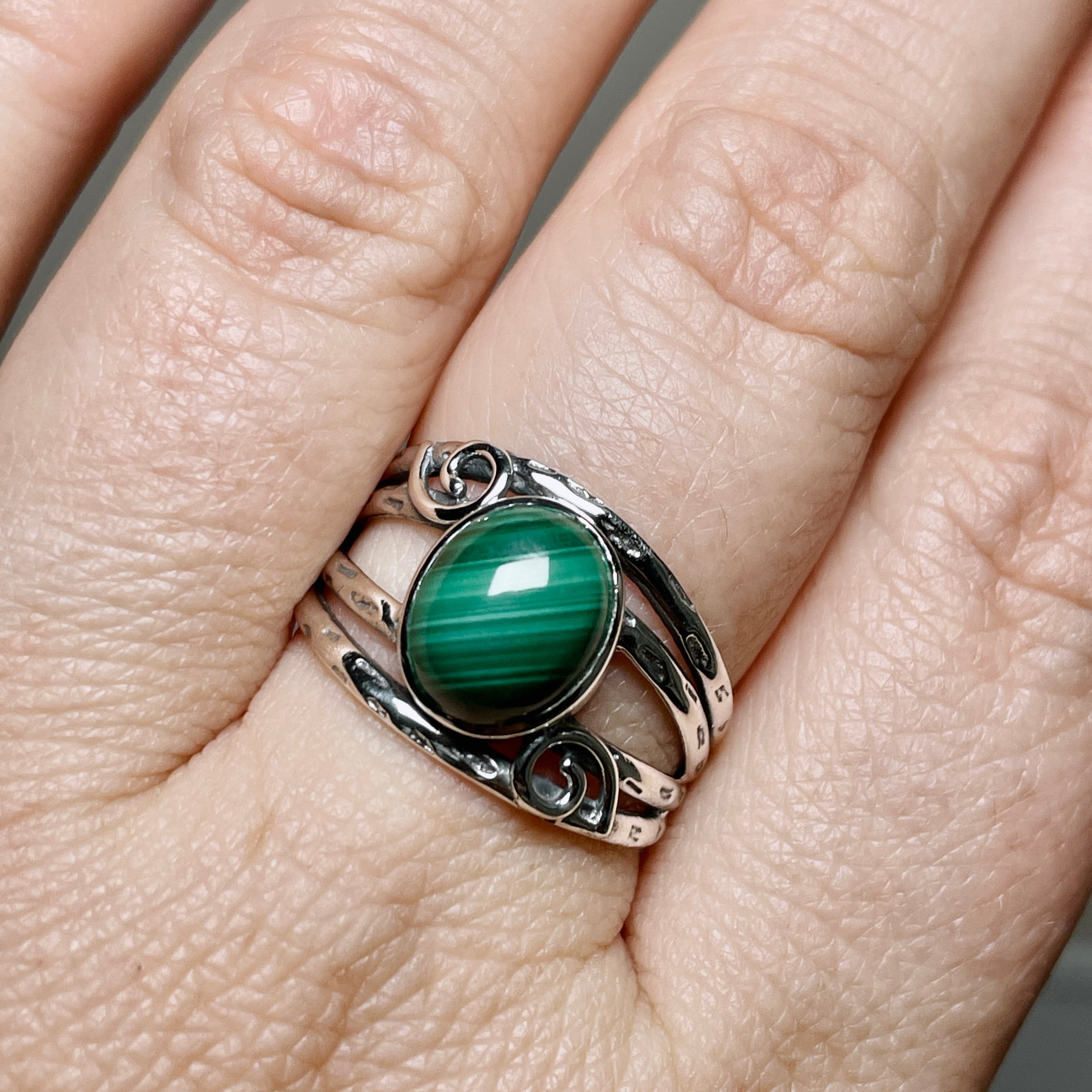 Malachite Oval Cabochon Ring in Decorative Sterling Silver Setting R4025 | Unique Gemstone Jewelry for Women | Perfect for Weddings, Parties & Special Occasions