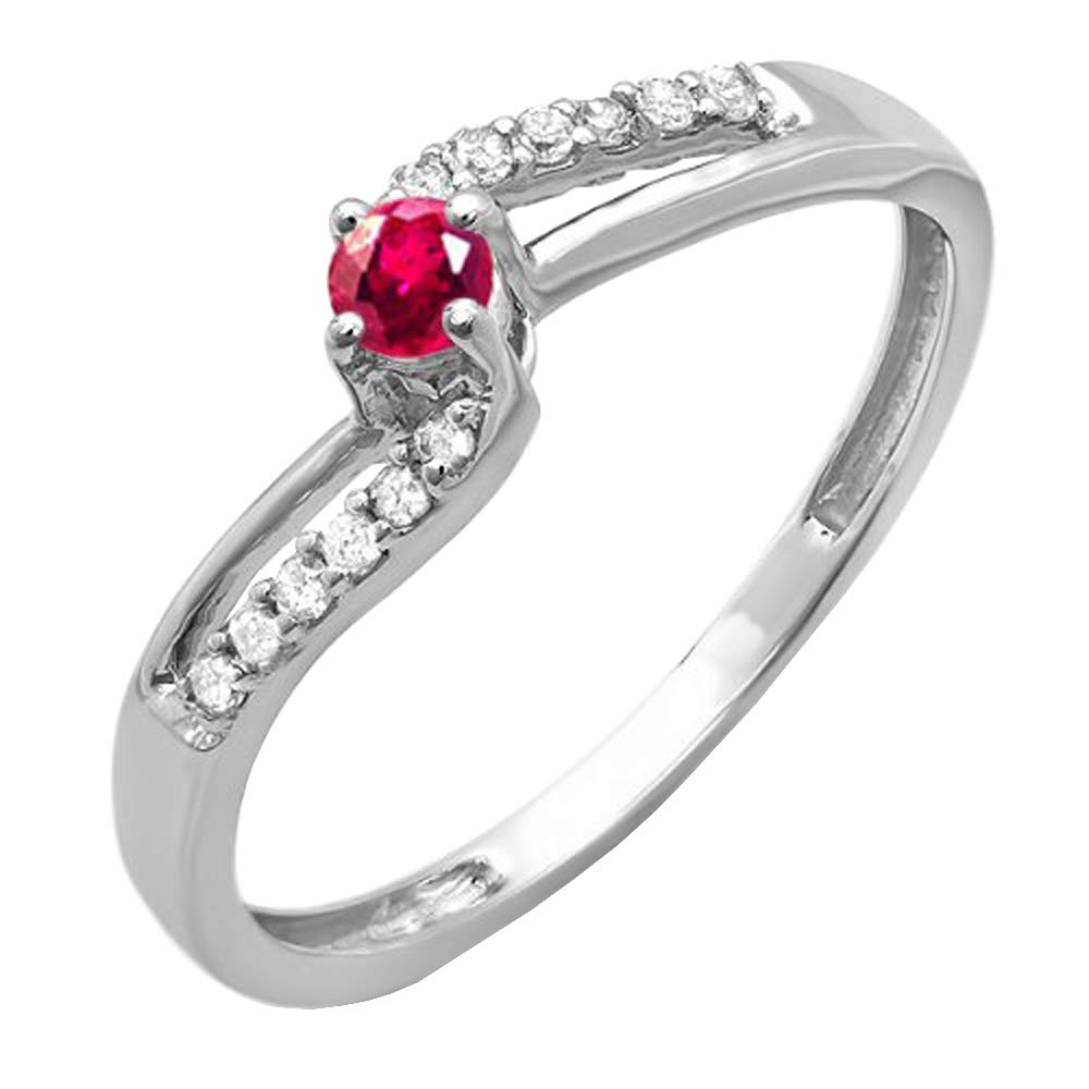 Dazzlingrock 10K White Gold Round Ruby & White Diamond Women's Bridal Promise Engagement Ring – Perfect for Proposals, Anniversaries & Special Occasions