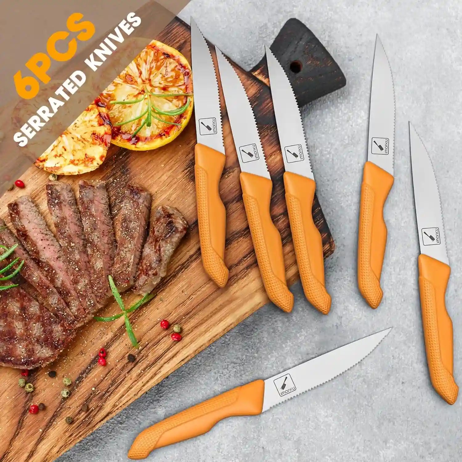 Premium Orange Knife Set with Stainless Steel Blades & Ergonomic PP Handles - Perfect for Kitchen, Camping, BBQ and Outdoor Cooking