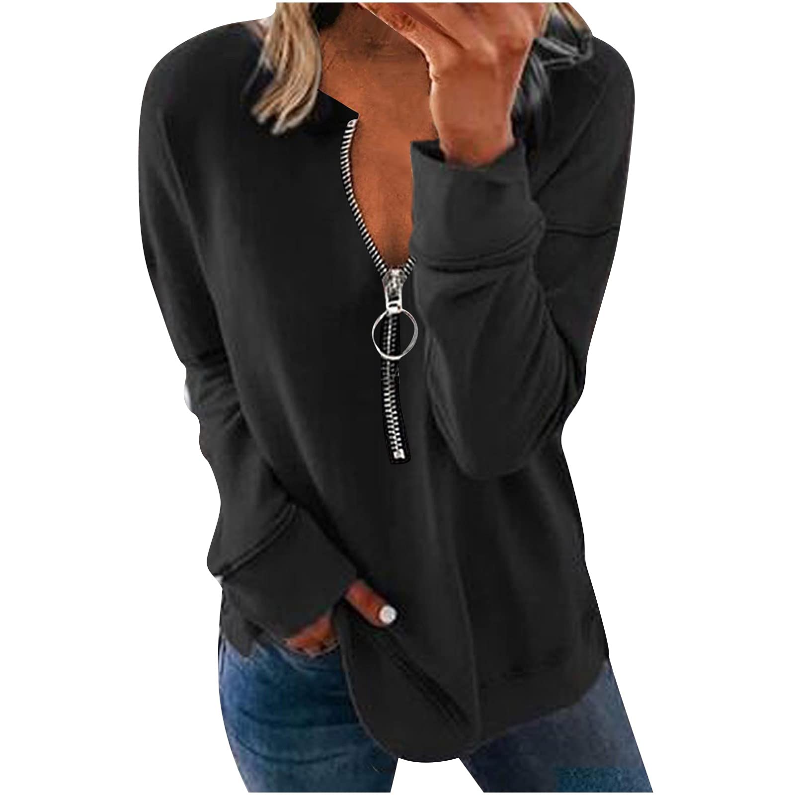 Women's Long Sleeve Loose Fit V-Neck Pullover Top - Stylish & Comfortable Casual Blouse for Work, Date & Everyday Wear | 2022 Fashion Trend