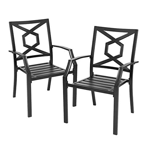 NUU GARDEN Stackable Patio Dining Chairs Set of 2 - Heavy Duty 300Lbs Capacity All-Weather Metal Outdoor Chairs with Armrests - Perfect for Lawn, Porch, Backyard, Deck & Poolside - Black
