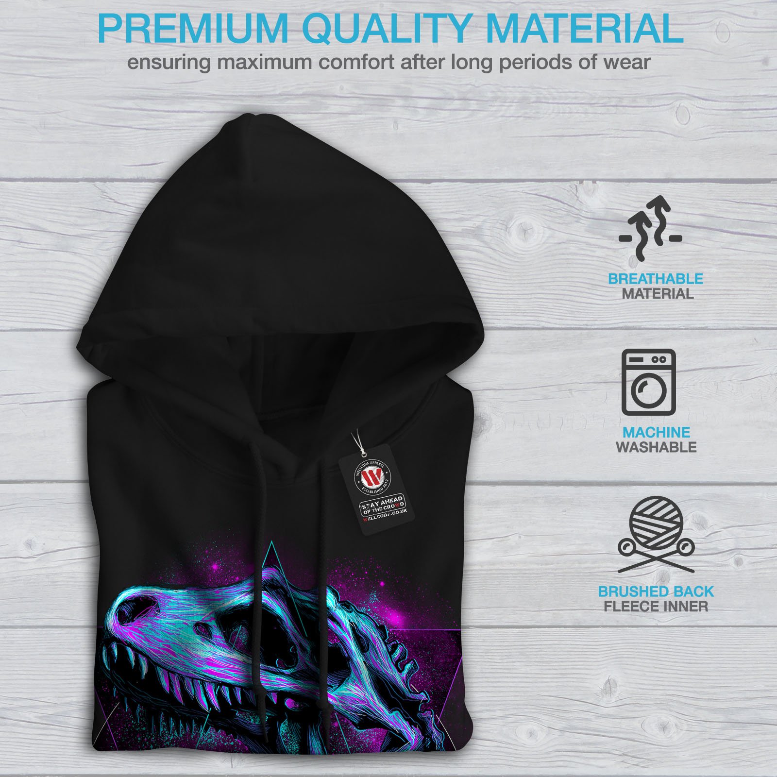 Wellcoda TRex Raptor Dinosaur Men's Hoodie - Classic Pullover Hooded Sweatshirt for Casual Wear, Street Style & Outdoor Activities | Dinosaur Lovers Gift