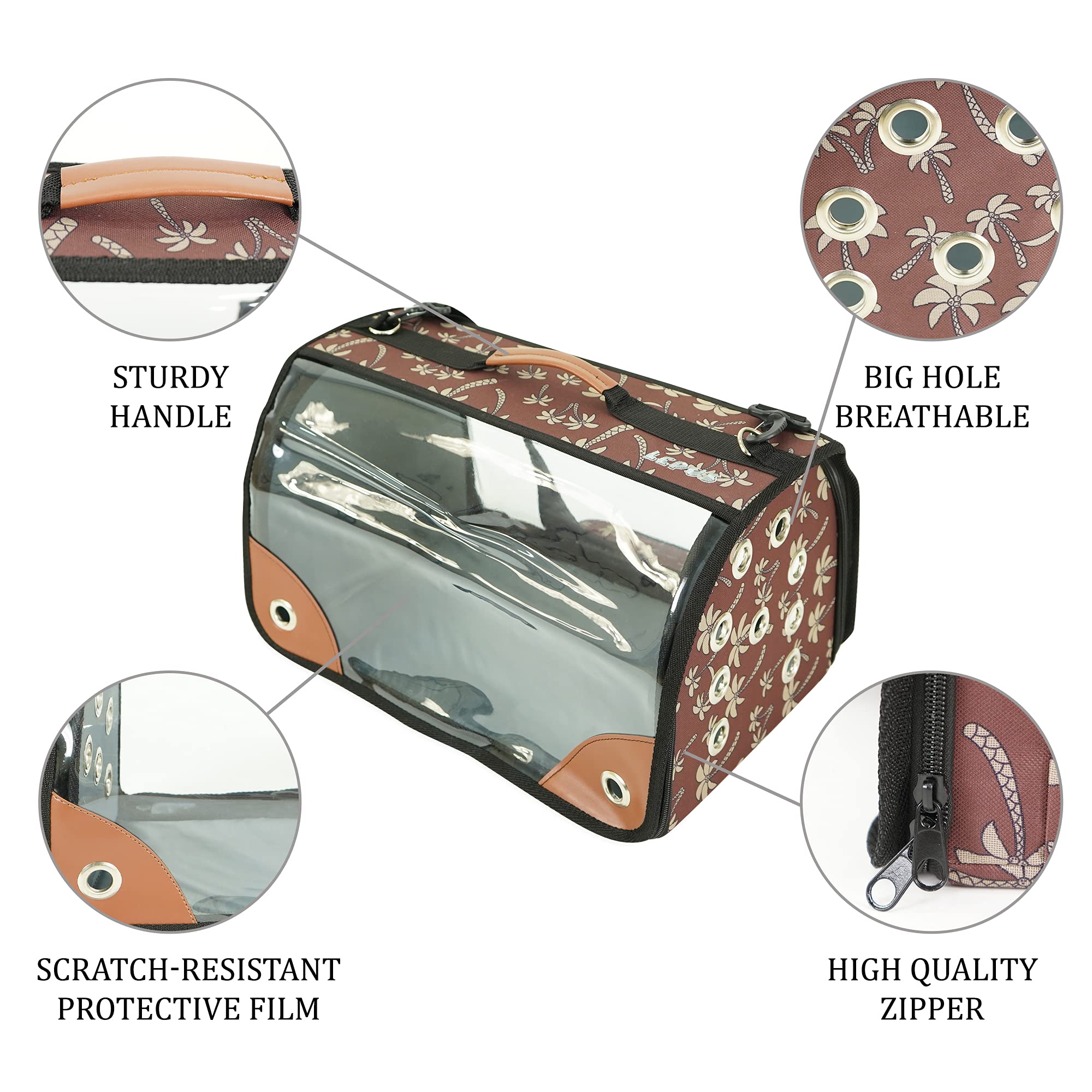 **SUSSEXHOME Small Pet Carrier for Dogs & Cats - Waterproof Soft-Sided Travel Bag with Mesh Window, TSA Approved Airline Pet Carrier (11x17.7x11 Inches, Brown-Palm) - Perfect for Air Travel, Vet Visits & Road Trips**
