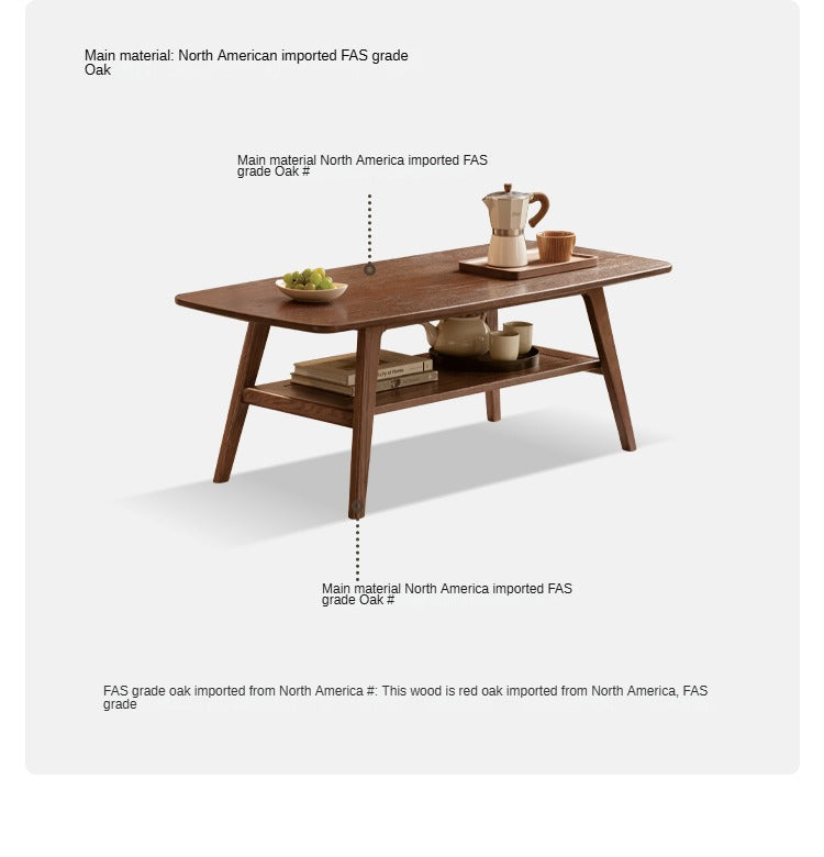 Solid Oak Wood Walnut Finish Double Layer Coffee Table - Modern Living Room Furniture for Home Decor & Small Space