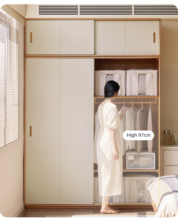 Solid Wood Beech & Poplar Nordic Sliding Door Wardrobe - Modern Closet for Bedroom, Living Room, and Entryway Storage
