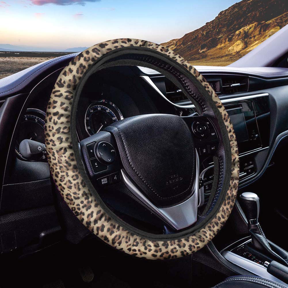 Leopard Print Car Steering Wheel Cover - Universal 15 Inch Non-Slip Auto Wheel Protector for Women & Men | Perfect for Hot Weather, Long Drives & Stylish Car Interior Upgrade