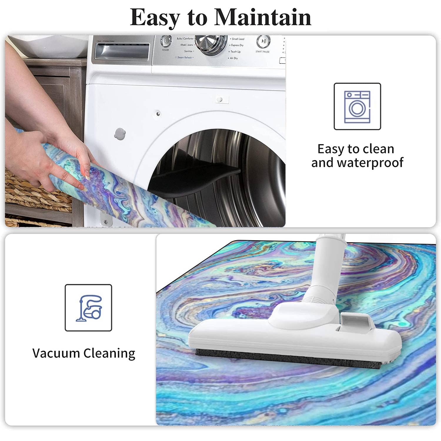 Trendy Pastel Marble Kitchen Rugs Set - Non-Slip Washable Floor Mat, Luxury Kitchen Runner & Bath Rug for Home Decor - Perfect for Standing Comfort in Kitchen, Entryway, and Bathroom