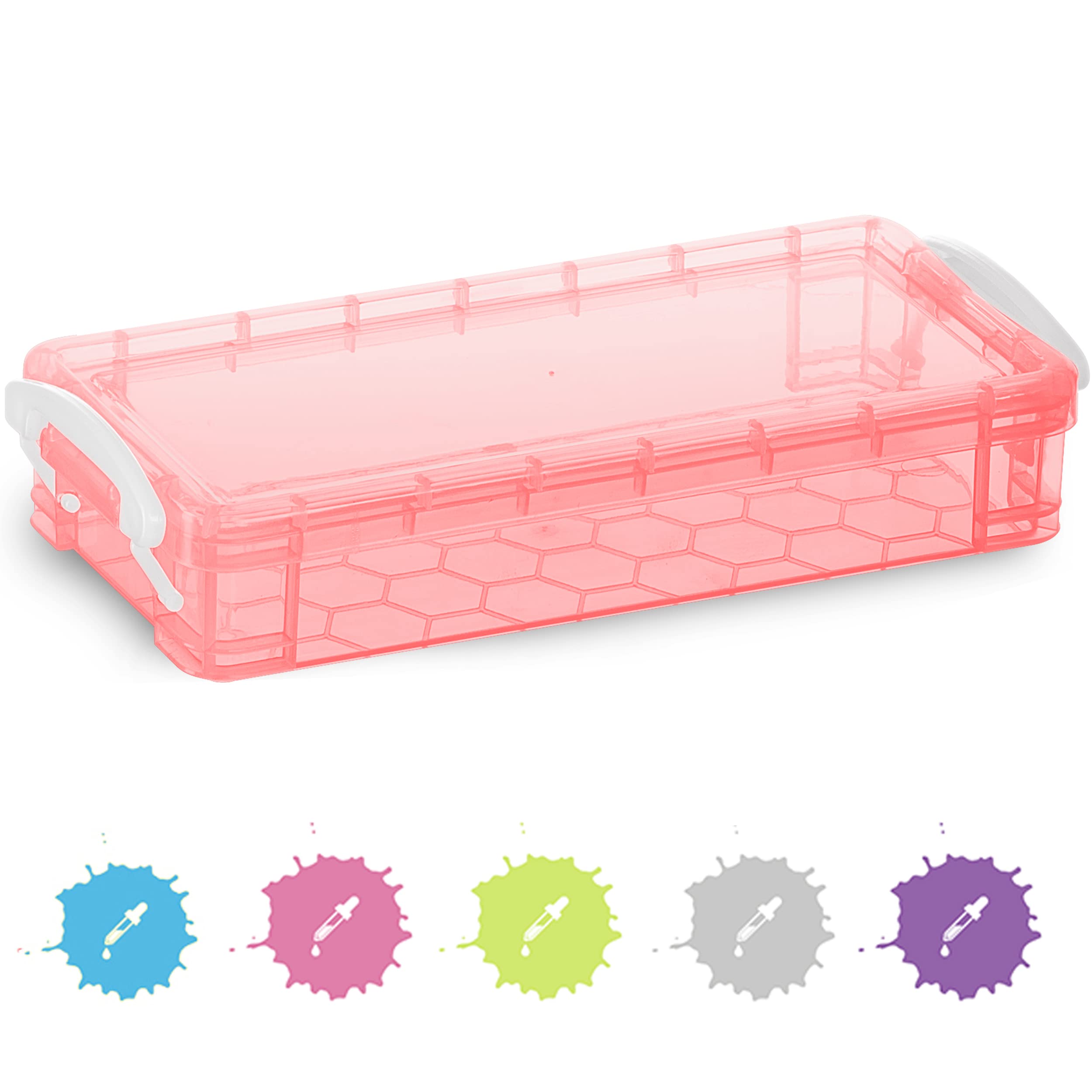 Enday Stackable Plastic Pencil Case - Large Capacity School & Office Supply Organizer in Assorted Colors (Red, Blue, Grey, Pink, Green, Purple) - 80 Pack - Perfect for Students, Teachers & Office Organization